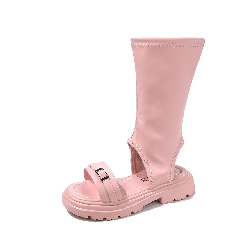 Σανδάλια Κοριτσιών Ψηλά Ανοιχτά Μποτάκια Πριγκιπίστικα για Παιδιά για το Καλοκαίρι 2025 Νέα Μοντέρνα Παπούτσια Παιδικά Μονόχρωμα Ευέλικτα Μαλακά