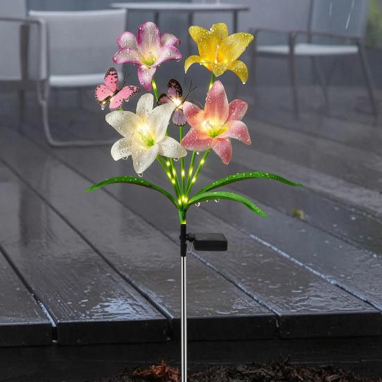 Solar Lily Flower Light, Outdoor Waterproof LED Artificial Flower Garden Stake Lamp, Color Changing Light for Lawn Pathway Patio Decor