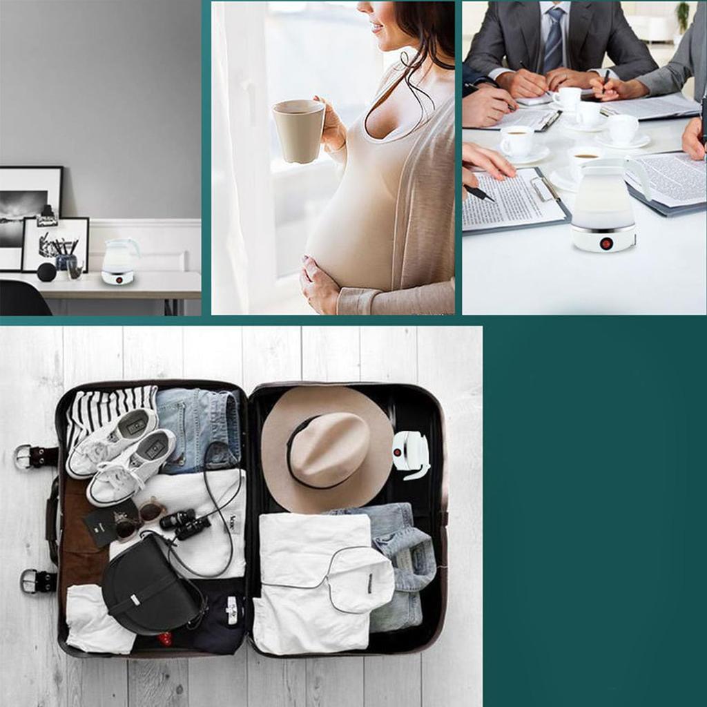 Ongwan Foldable Travel Electric Kettle, Silicone, Fast Boiling, Compact, Easy Storage, White, for Cafes, Camping, Home Use, Bottles, Cute Stainless St