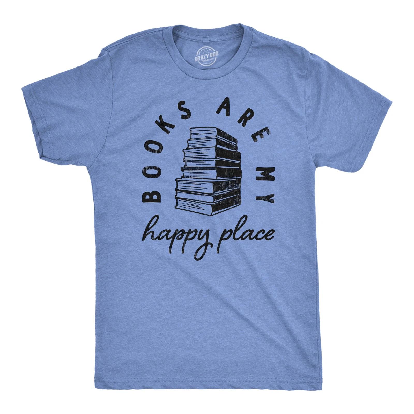 Mens Books Are My Happy Place T Shirt Funny Book Worm Reading Lovers Tee for L