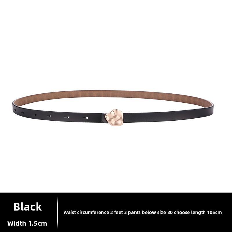 Black Leather Designer Waist Belt With Glossy Finish And Alloy Buckle For Dresses