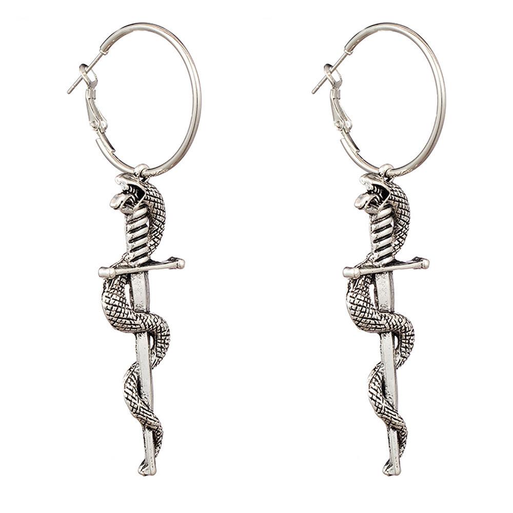 Unique Fashionable Bold Snake And Sword Pendant Earrings For Women Geometric Design Alloy Material Perfect For Gifts And Celebrations