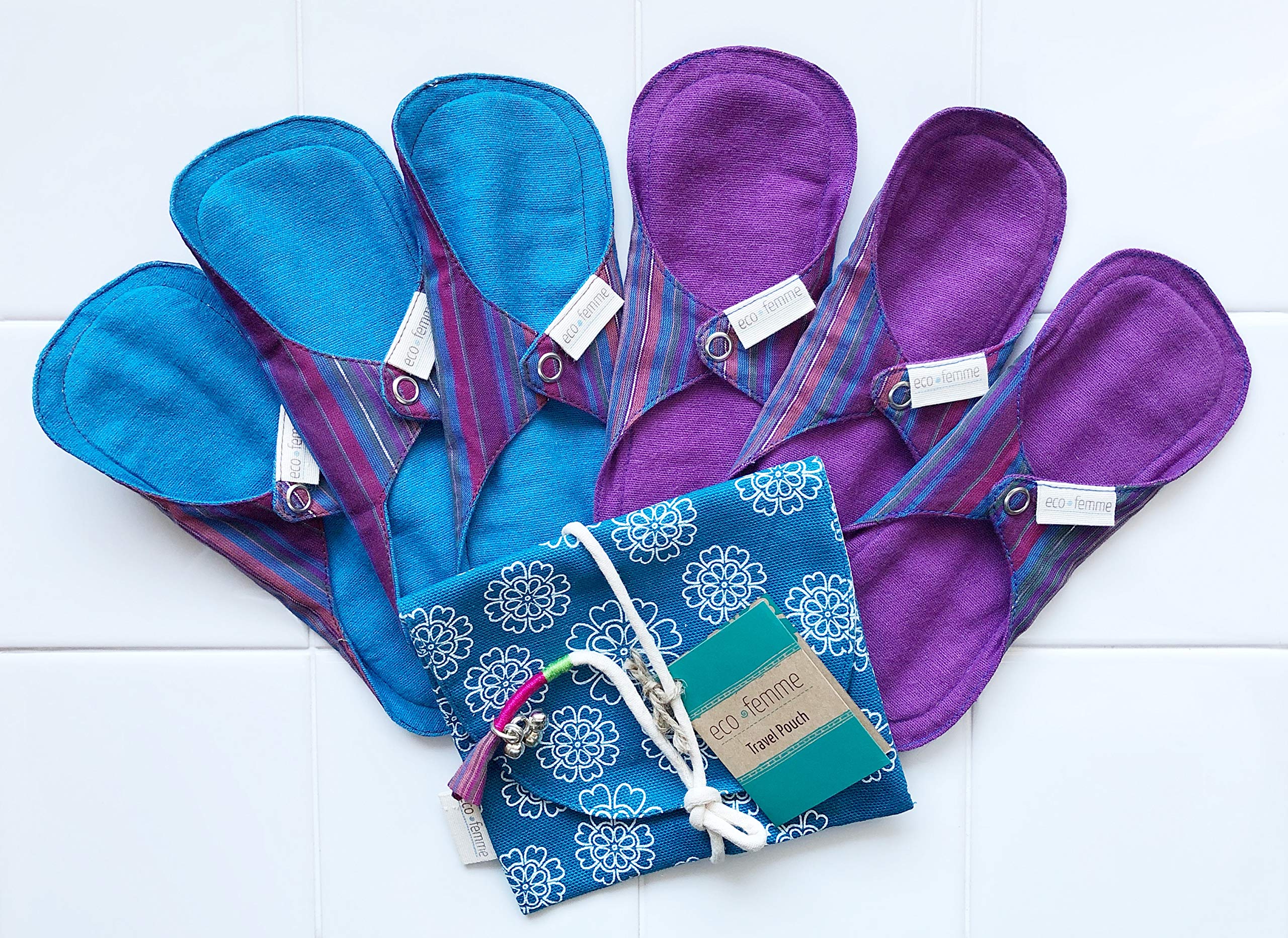 

Cloth Sanitary Napkins from South India Daily 6 Count GOTS Certified Eco Femme (Skin-Tone, Waterproof/Non-Waterproof) - Lightweight, Use, + Pouch,