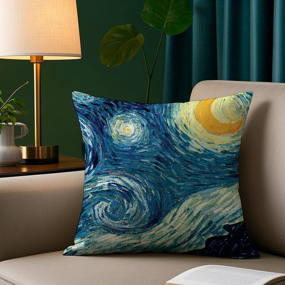 Starry Night Van Gogh Pillow Case Plush Fabric Soft Pillowcase Double Sided Print Sofa Cushion Cover Throw