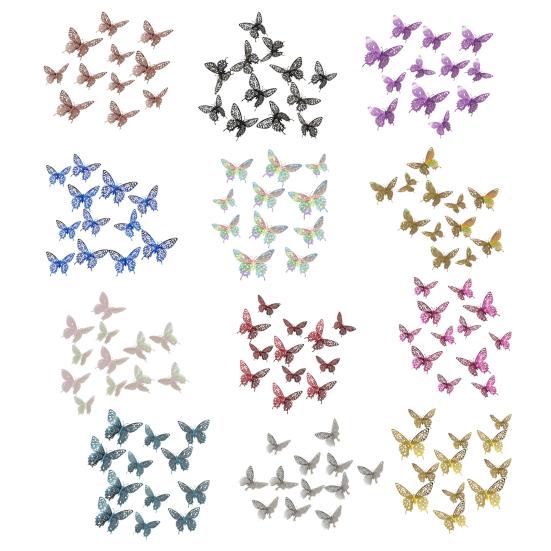 12 Stück 3D-Schmetterlings-Wanddekoration 3 Größen Hohl-Schmetterlings-Dekoration für Geburtstagsfeier Kuchenaufsatz Abnehmbare Wandbilder Aufkleber für Kinderzimmer Schlafzimmer