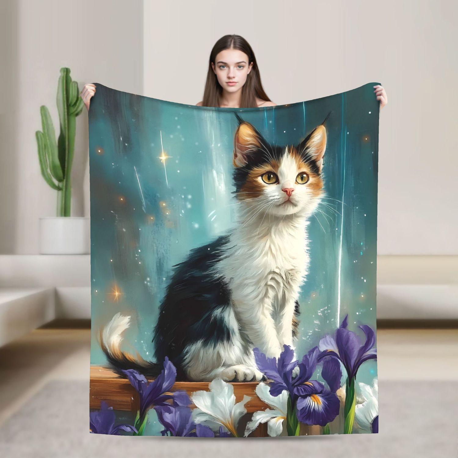 Cat & Starry Sky Blanket - Soft Warm Cozy Cat Lover Sofa Throw 70x100cm