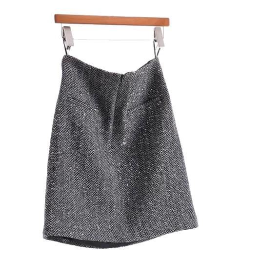 New Year’s Battle Robe: Sequin Wool Blend Tweed A-Line Mini Skirt