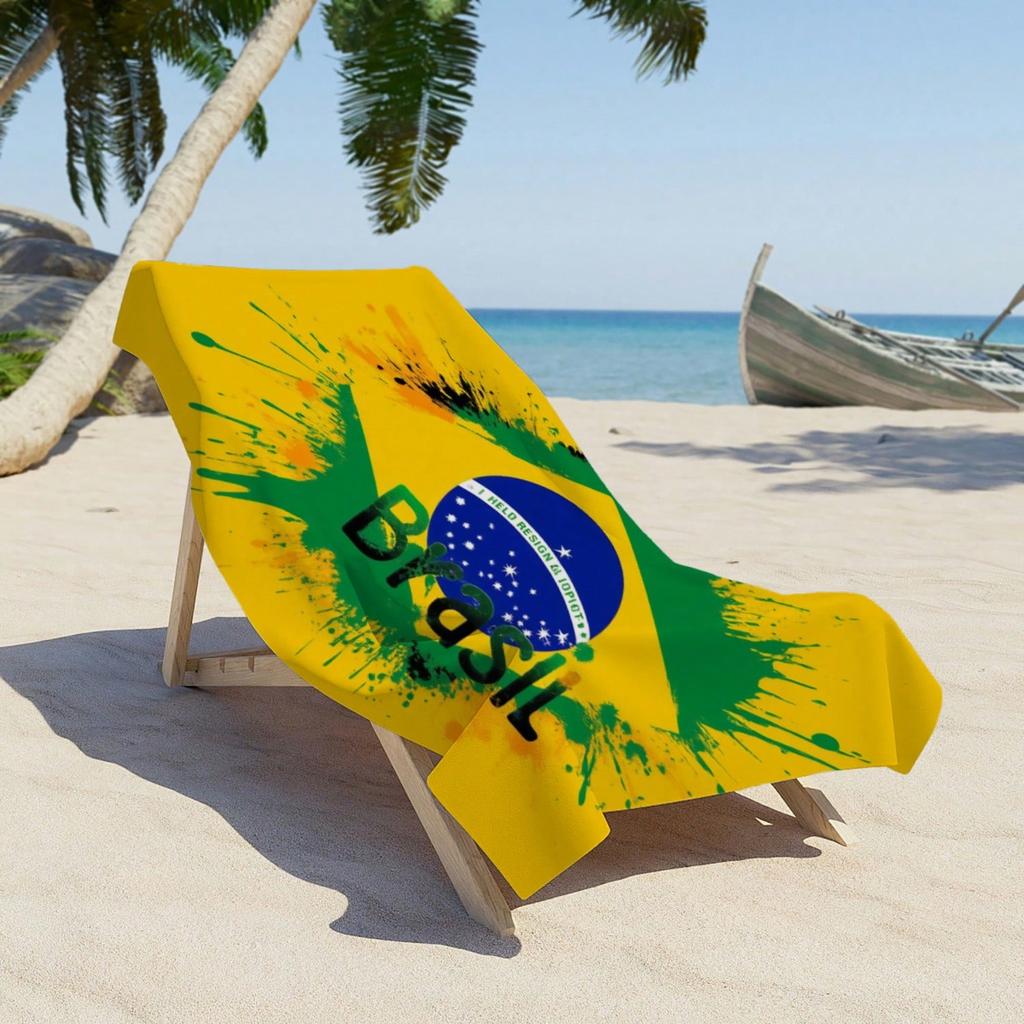 1 Stück Brasilien Flagge Fußball Strandtuch, Polyester Schnelltrocknend Leichtes Handtuch, Weiches Saugfähiges Badetuch für Fußballfan Geschenk, Str