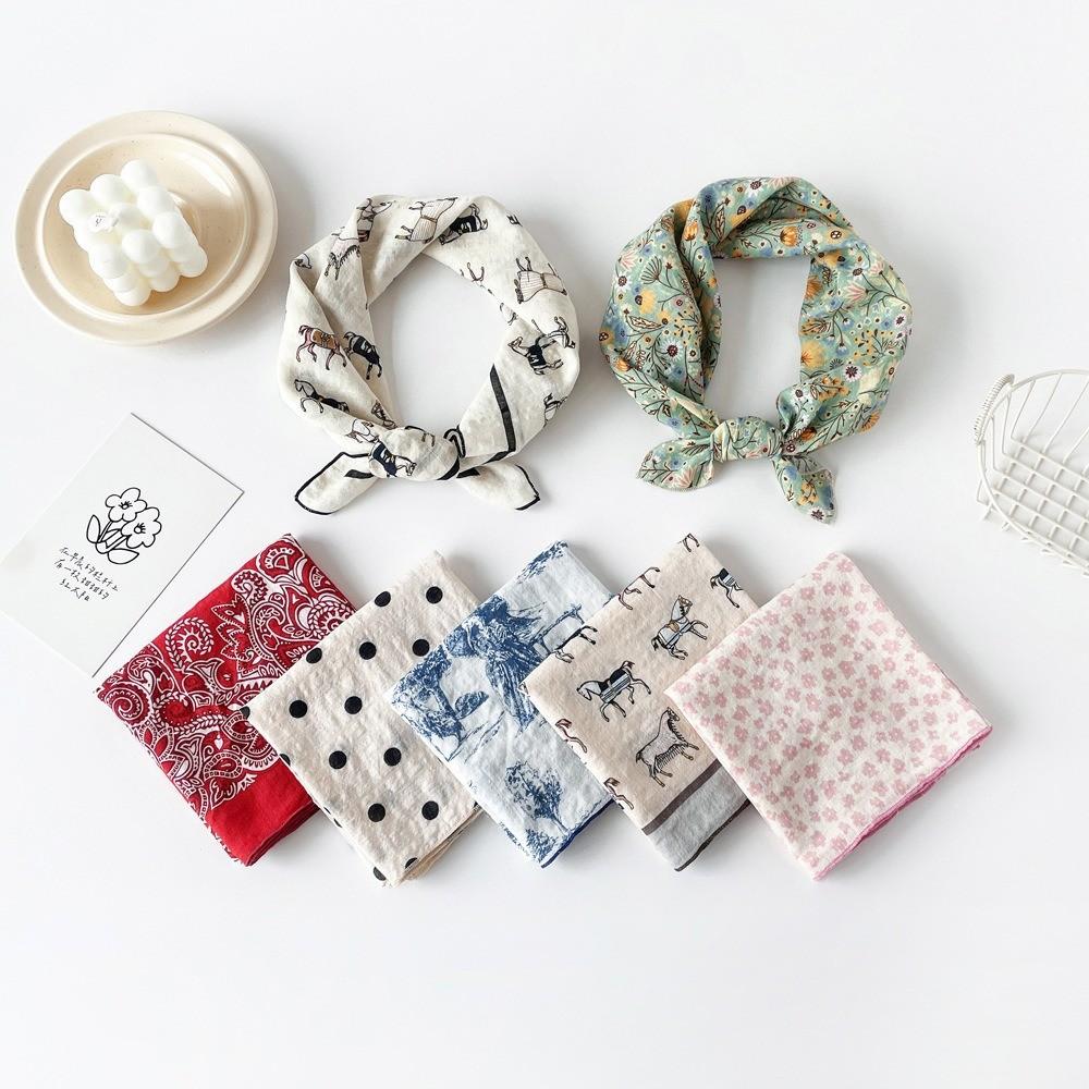 Bavlněný a lněný malý čtvercový šátek Šátek pro ženy na jaro a podzim Léto Korejský styl Foto Móda Všestranný šátek na hlavu Šátek