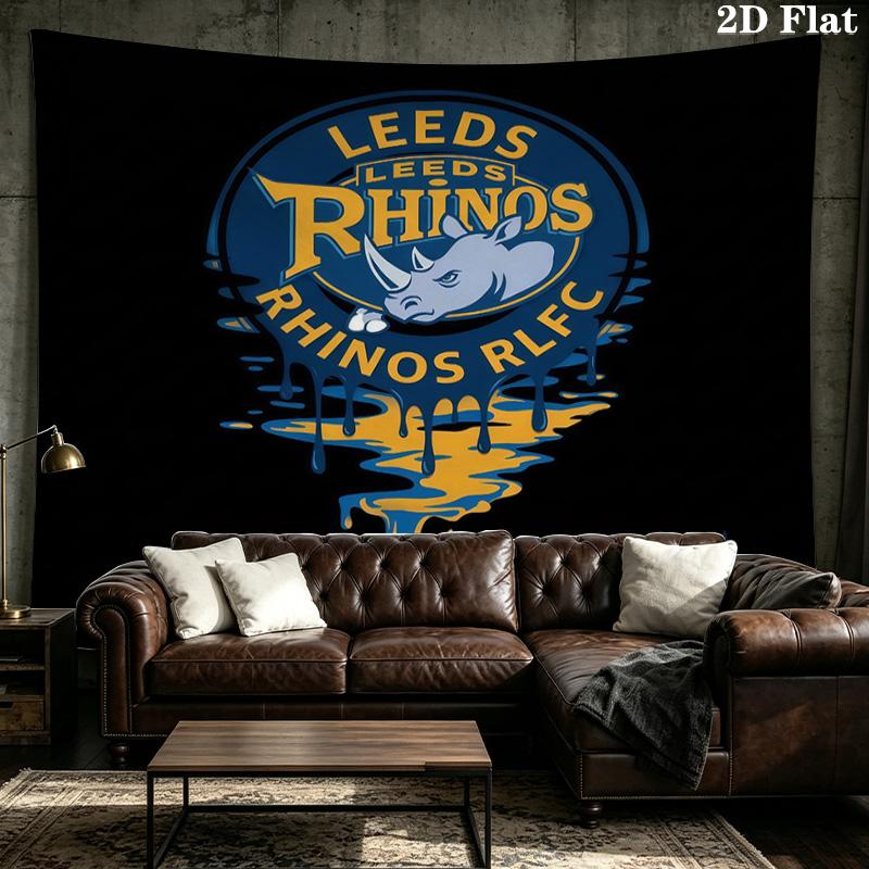 Custom Name Leeds Rhinos Printed Tapestry – Wall Hanging for Bedrooms, Dorms, and Home Decor