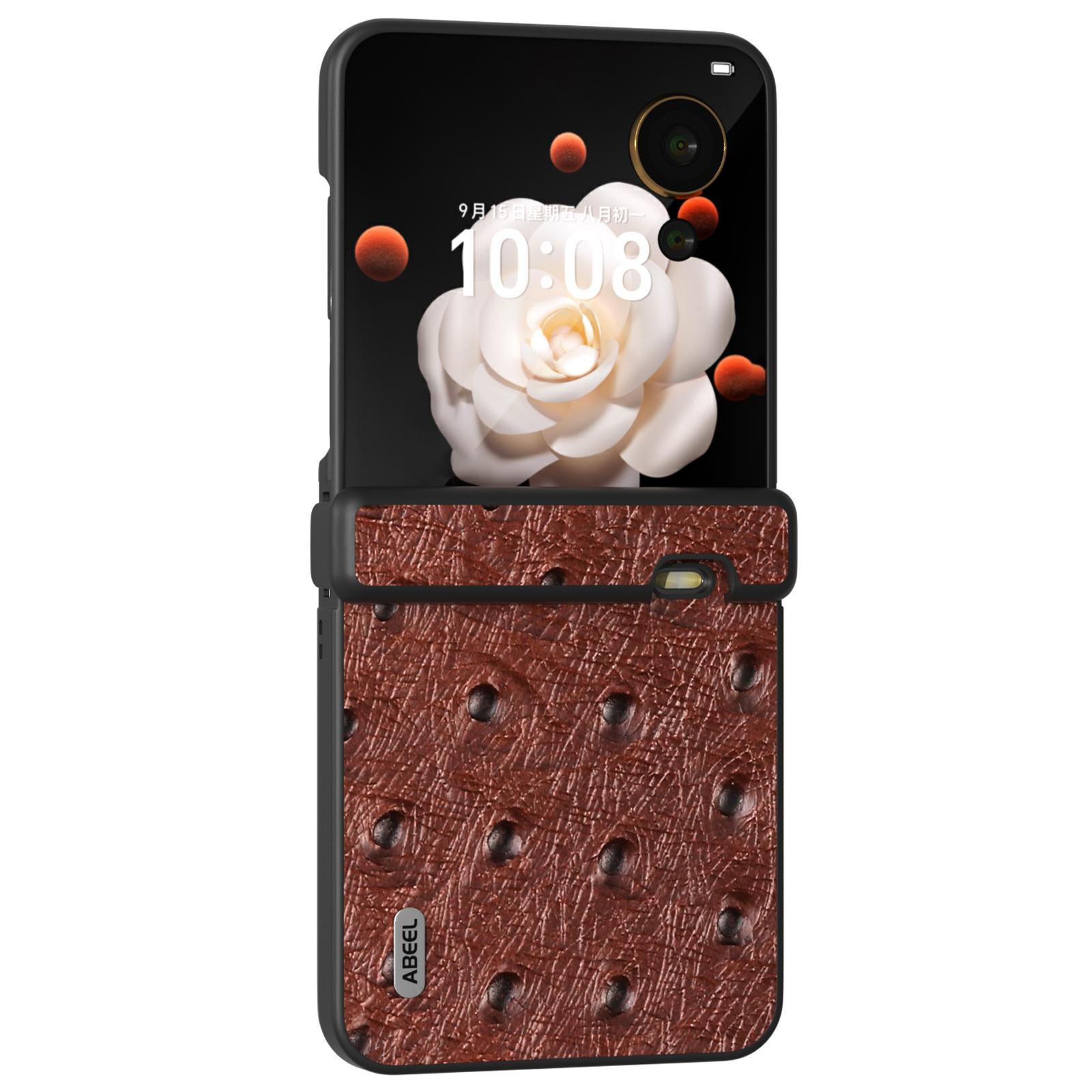 

Для Honor Magic V Flip 5G Чехол Дизайн шарнира Натуральная коровья кожа+ПК Чехол для телефона Coffee