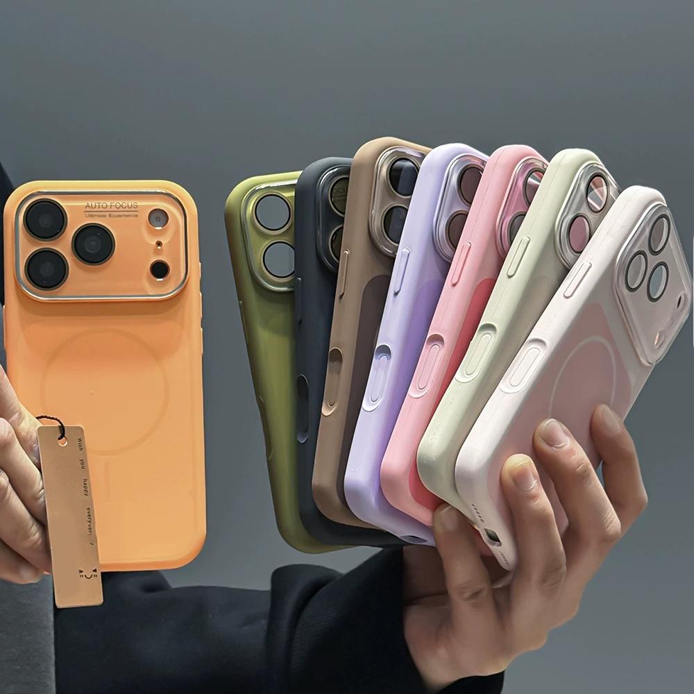 Original Liquid Soft Silicone Matte For Magsafe Magnetic Charge Case For iPhone Air 17 16 15 Pro Max Crystal Lens Protect Cover