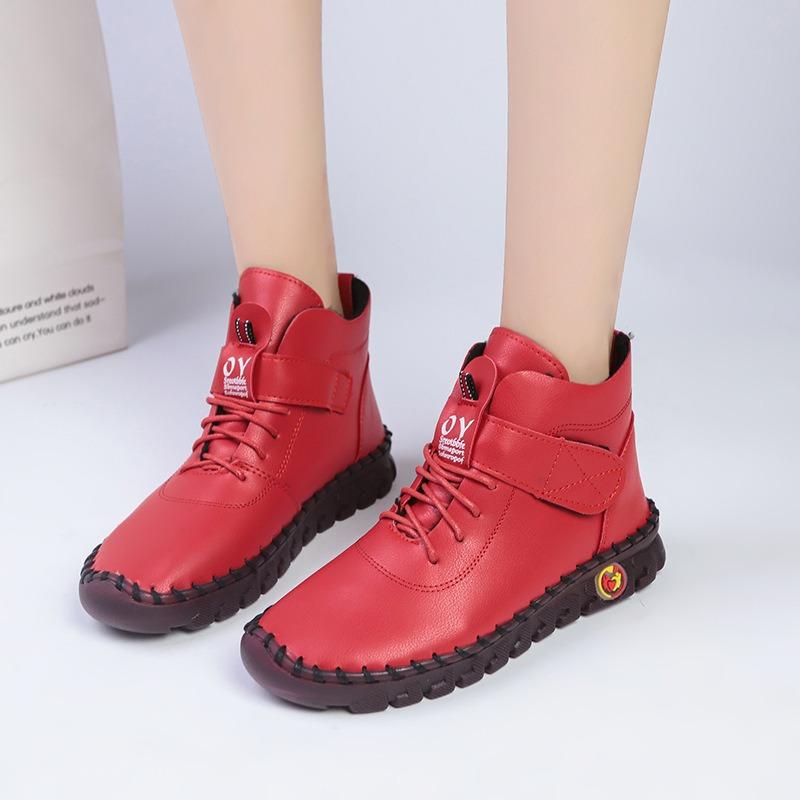 Hand-sewn buty na deskę z wysoką cholewką i miękką podeszwą w dużych rozmiarach do handlu zagranicznego, damskie aksamitne buty bawełniane sznurowane na grubej podeszwie z zapięciem na rzep