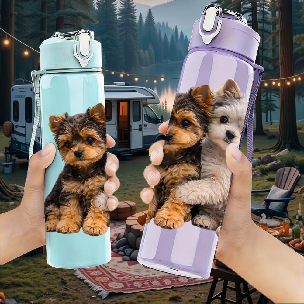 1PC Two Puppy Companion Print 750ml Color Plastic Sports Water Bottle Leakproof Flip Straw Lid Suitable for Sports Office Home Use