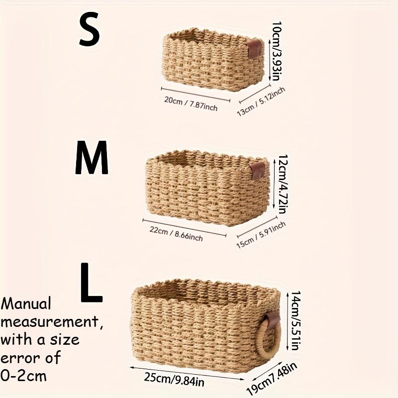3pcs Woven Storage Basket, Paper Rope Storage Basket with Handle, for Organising, Storage Containers, Laundry Basket for Clothes