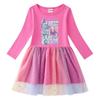 Vestido de Princesa de Malla con Lentejuelas Arcoíris de Kpop Demon Slayer para Niñas - Manga Corta de Verano y Manga Larga de Primavera/Otoño