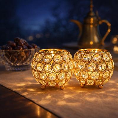 Pack of 2 Tea Light Crsytal Candle Holder - Pooja Diya Decoreation Items for Home Diwali Brass Puja Item Unique Christams Diwali Gift