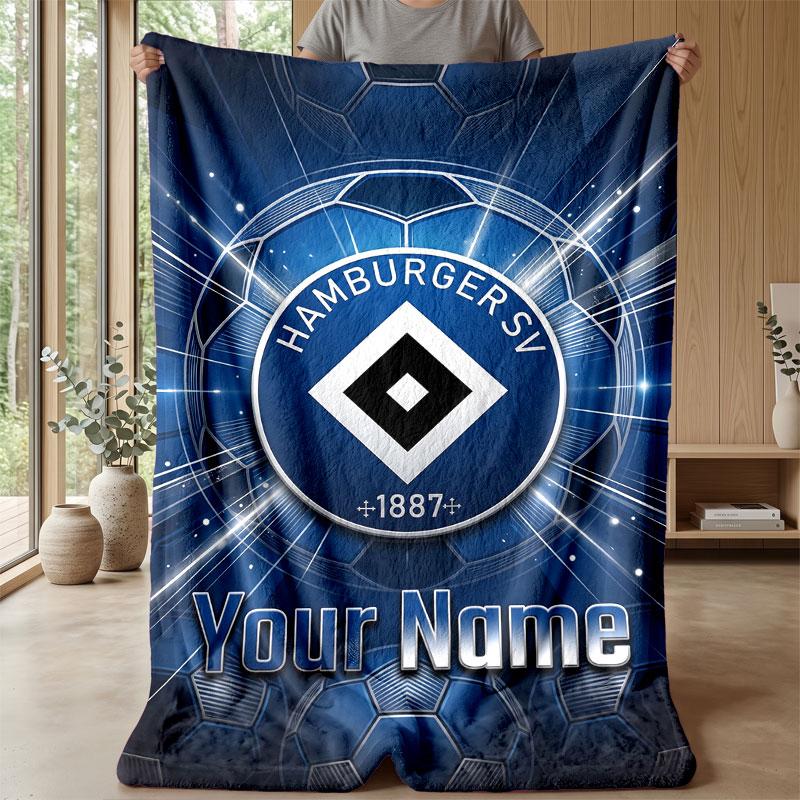 Hamburger SV Custom Name Text Flannel Blanket Soccer Logo Personalized Fleece Throw Blanket Special Gift For Sofa Bedroom Home