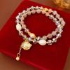 Layered Cats Eye Stone Pearl Bracelet Women Irregular Geometric Design Gold Pink Tone Lightweight Luxury Fashion Accessory