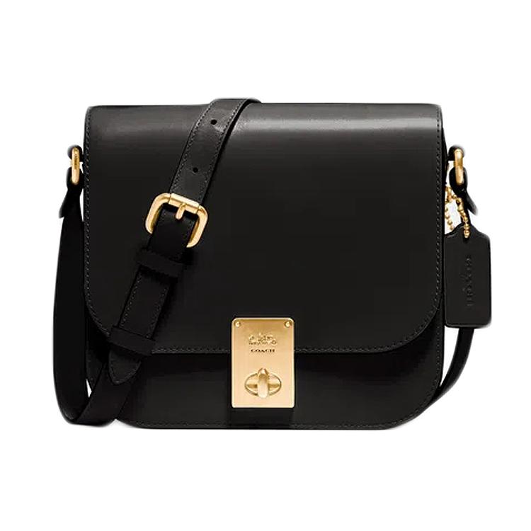 

New COACH Hutton Leather Saddle Bag, Tofu Bag, Crossbody Bag Small Women s Black 610-B4BK 20.1*6.1*18.0CM