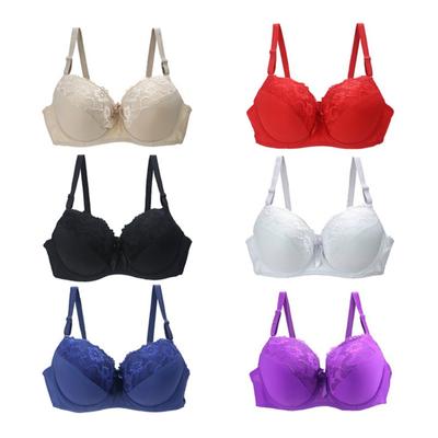 Women's Embroidered Lace Bra Deep V Gathering Bra Adjustable Strap