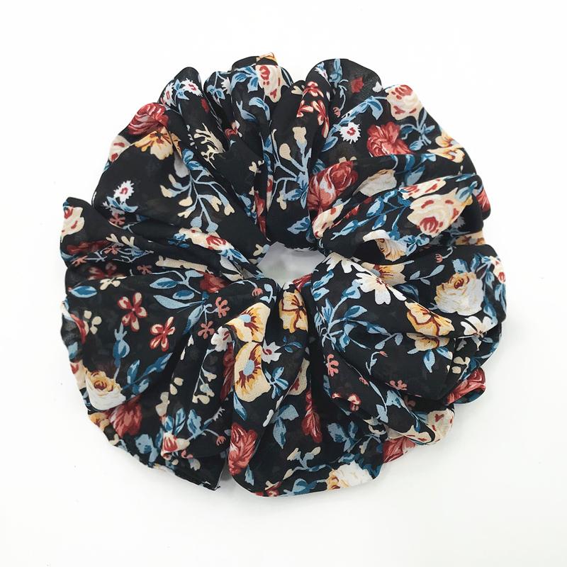 Large Hair Band Elastic Chiffon Scrunchies Floral Print Malaysian Bunch Hair Tie Oversized Volumizing Malaysian Rubber Band