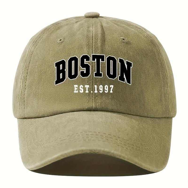 New Washable Retro Baseball Cap With Boston Print, Unisex Couple Style, Adjustable Washable Baseball Cap