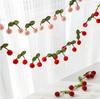 12pcs/Set Cute Cherry Felt Plush Ball Pull Flag - Festive String Hanging Decoration Birthday Party New Year Home Celebration