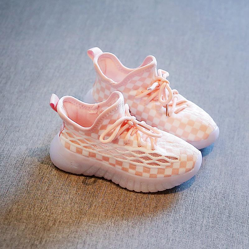 Children Casual Shoes For Boys Girls Kids Sneakers Air Mesh Knitted Fabric Checkered Fashion Classic Breathable Boys Sports Shoe 22