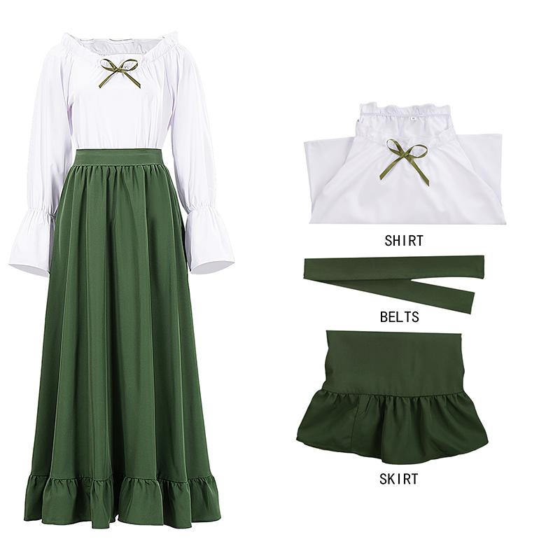 Renaissance-Zweiteiler-Kleidset, schulterfreies Oberteil mit ausgestelltem Ärmel und langem Rock, mittelalterliches Rollenspielkostüm für Damen, Halloween und Mottopartys