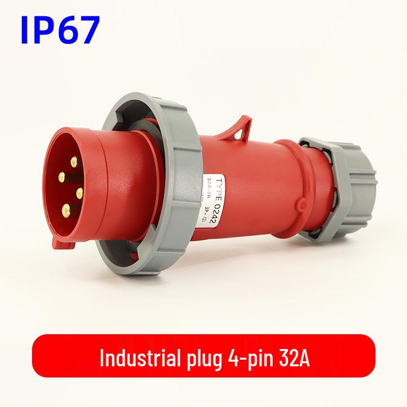 Waterproof 3-core 4-pin 5-hole Male-Female Aviation Plug Socket, Three-Phase Electrical Connector, 16A/32A, IP67.