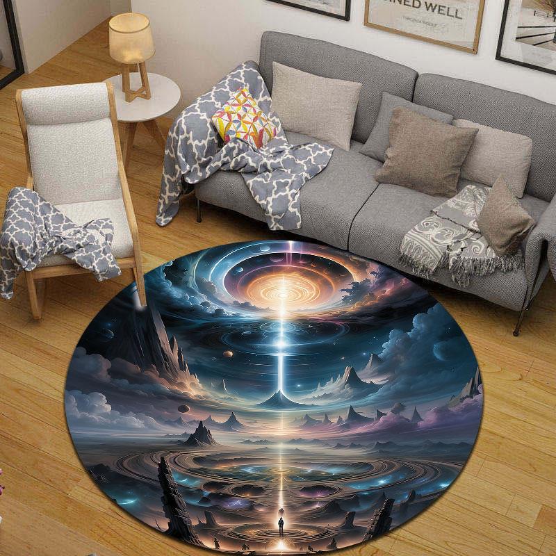 Luxury Round Halloween Multicolor Rug Pad, Non-Slip Floor Mat for Family Room