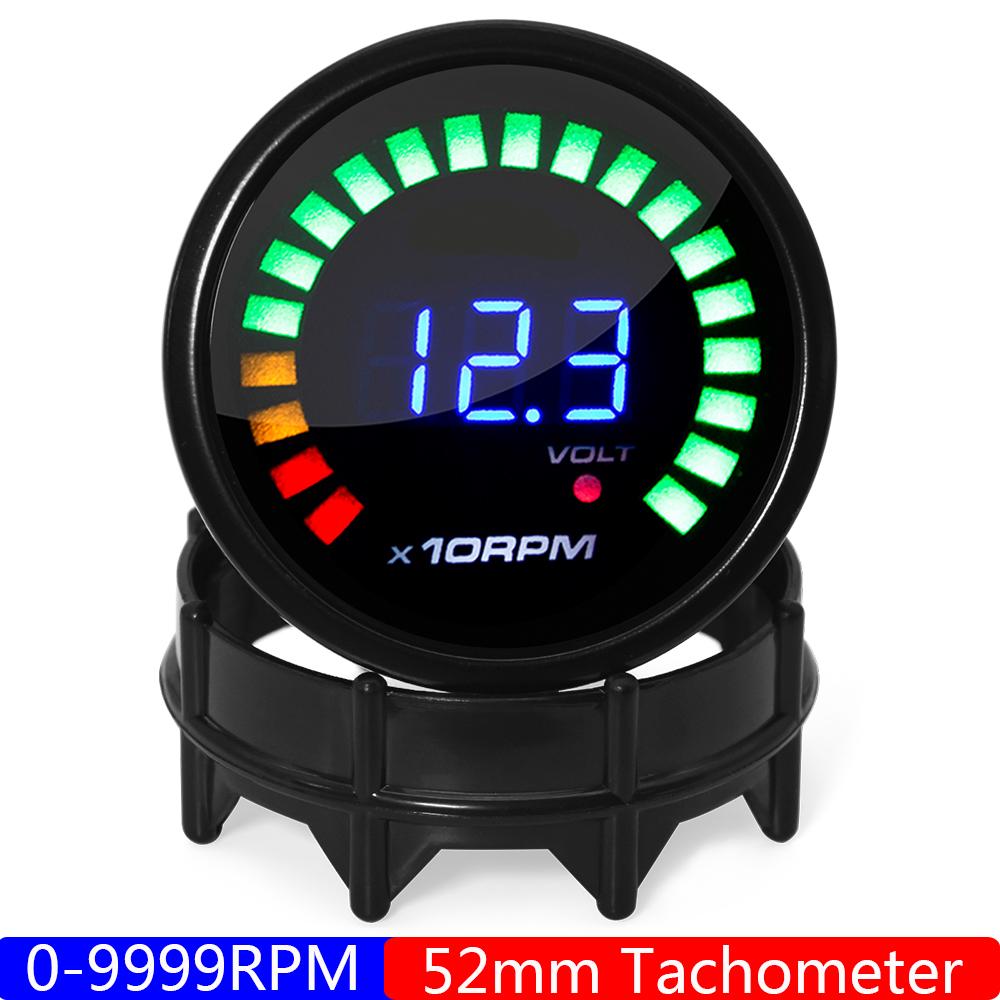 

Smoke Lens 2 52mm Tachometer Auto Car 0-9999RPM Tacho Gauge Digital RPM Meter for 4 6 8 Cylinder Gasoline Racing Car 12V