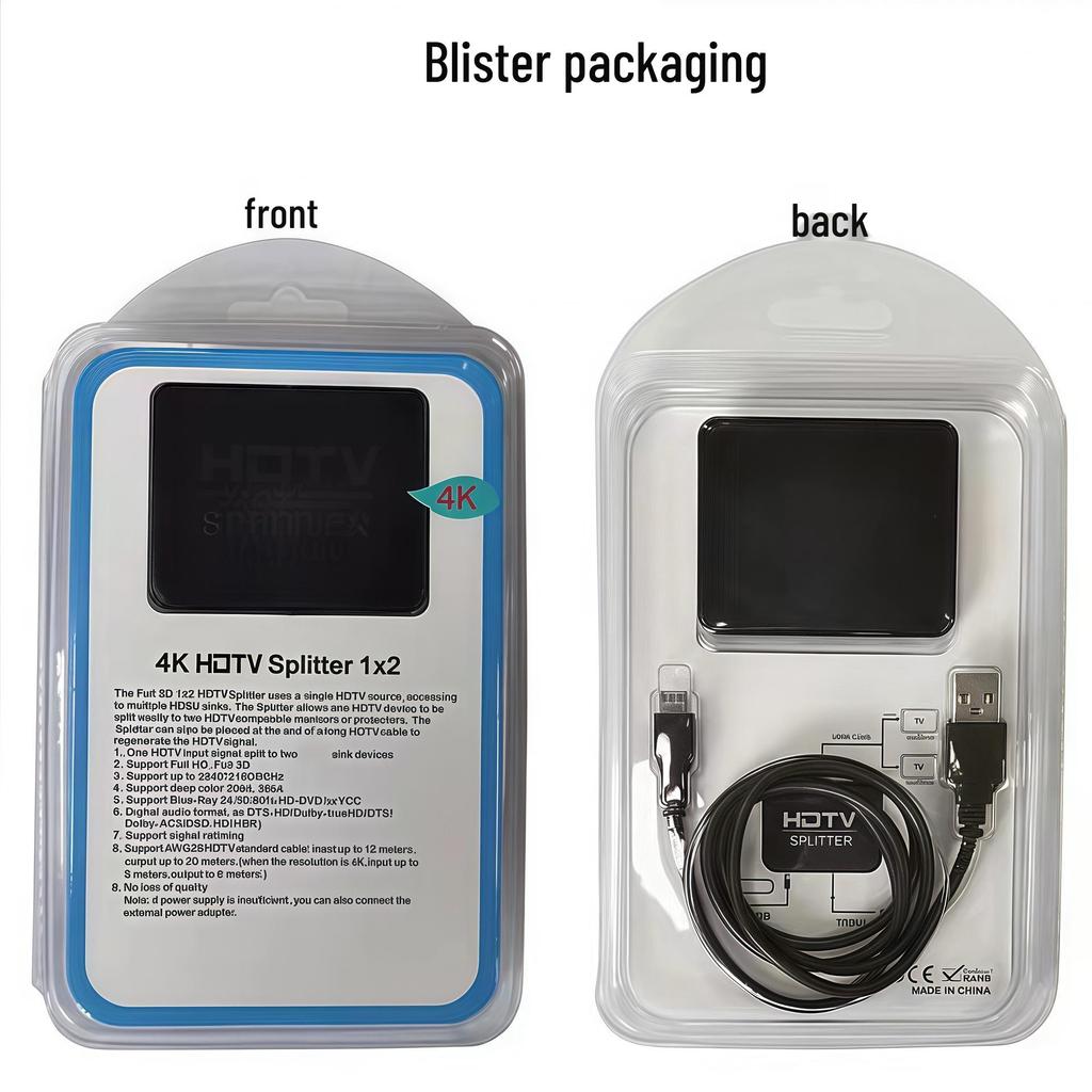 4K HDMI Splitter - 1 Input To 2 Outputs, Mini HDTV Video Mirroring Device