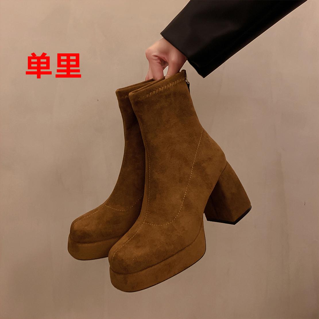 

Узкие ботинки Водонепроницаемые туфли на высоком каблуке Флисовые французские осенне-зимние толстые маленькие короткие ботинки Женские одинарные ботинки до щиколотки маленькие ботильоны 34