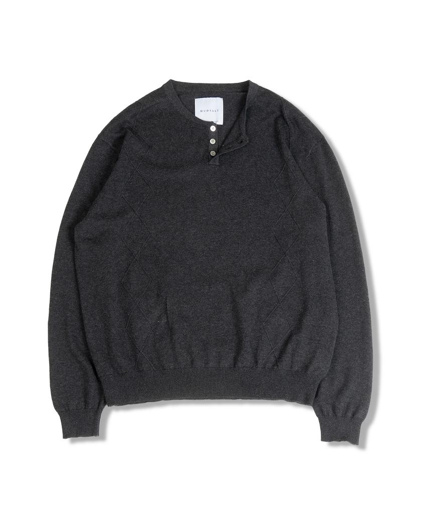 MUDSALT Cable Henley Neck Knit Charcoal