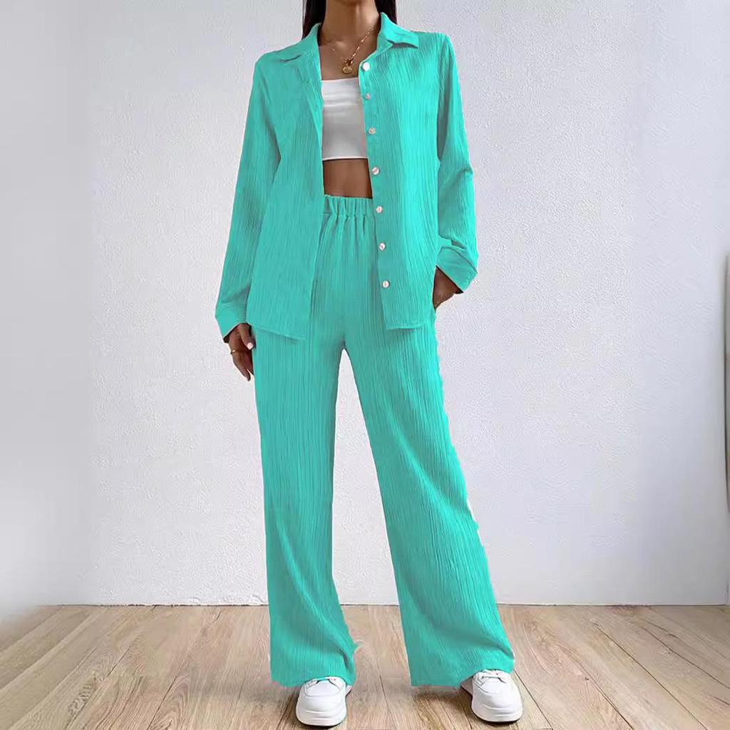 2024 Damen Einfarbiger Revers-Knopf-Cardigan-Anzug - Europäische & Amerikanische Lässige Mode Zweiteiliges Set