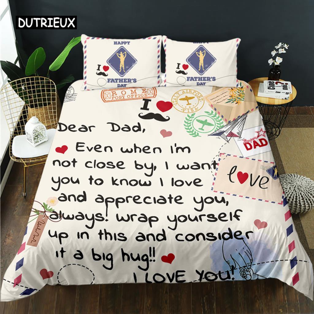 Vatertag Bettbezug Set Queen Einzel Doppelgröße Brief an Vater Bettwäsche Set Mikrofaser Vatertagsgeschenk Twin Bettdeckenbezug