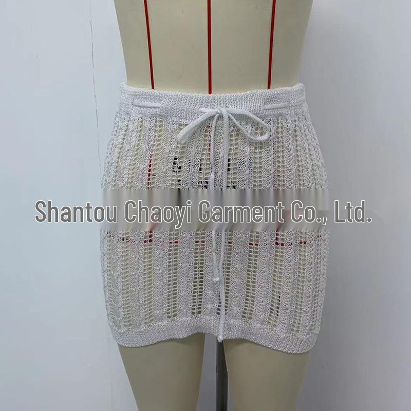 Sexy Sheer Knit Beach Cover-Up Dress with Waist Tie