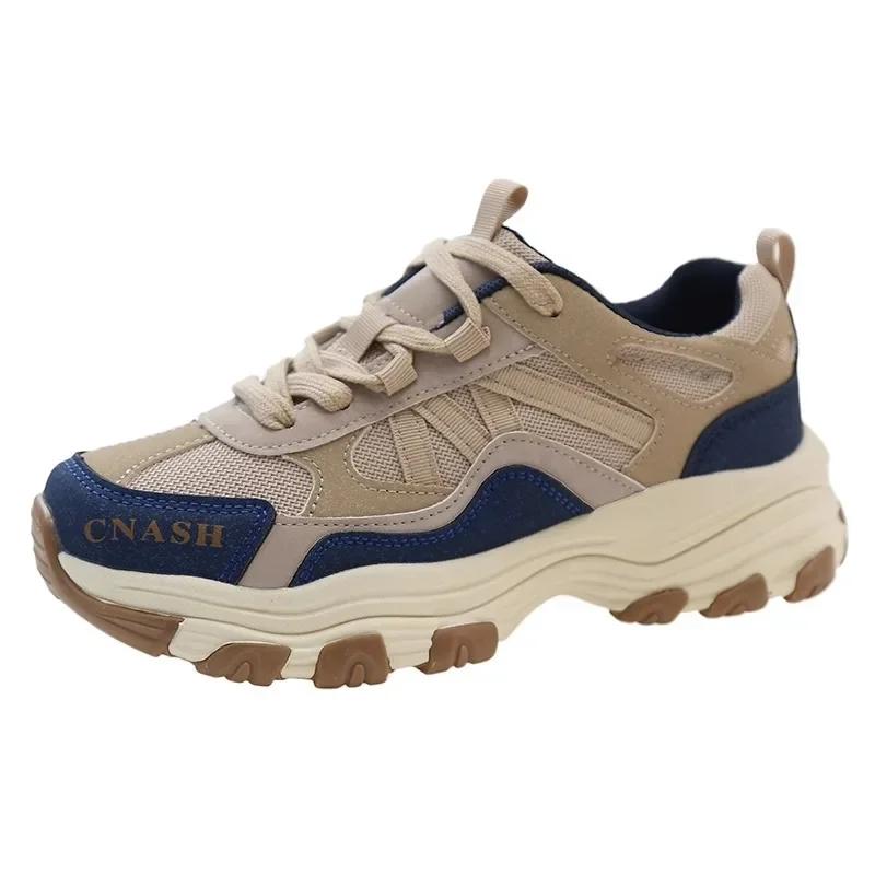Retro Thick Sole Dad Shoes for Women 2026 Spring New Lightweight Soft Sole Wear Resistant Casual Sports Shoes Sneakers 35 синий