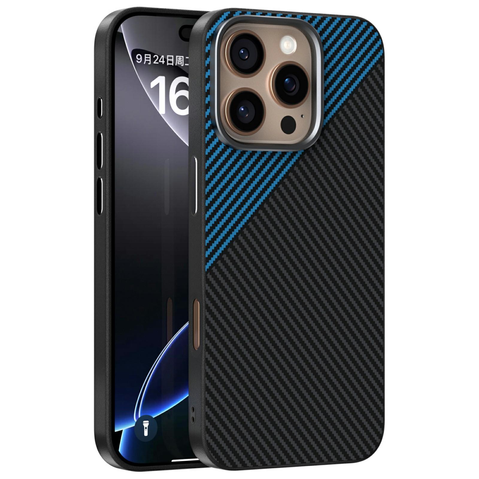 ABEEL For iPhone 16 Pro Max Case Compatible with MagSafe Carbon Fiber Texture TPU PC PU Phone Back Cover