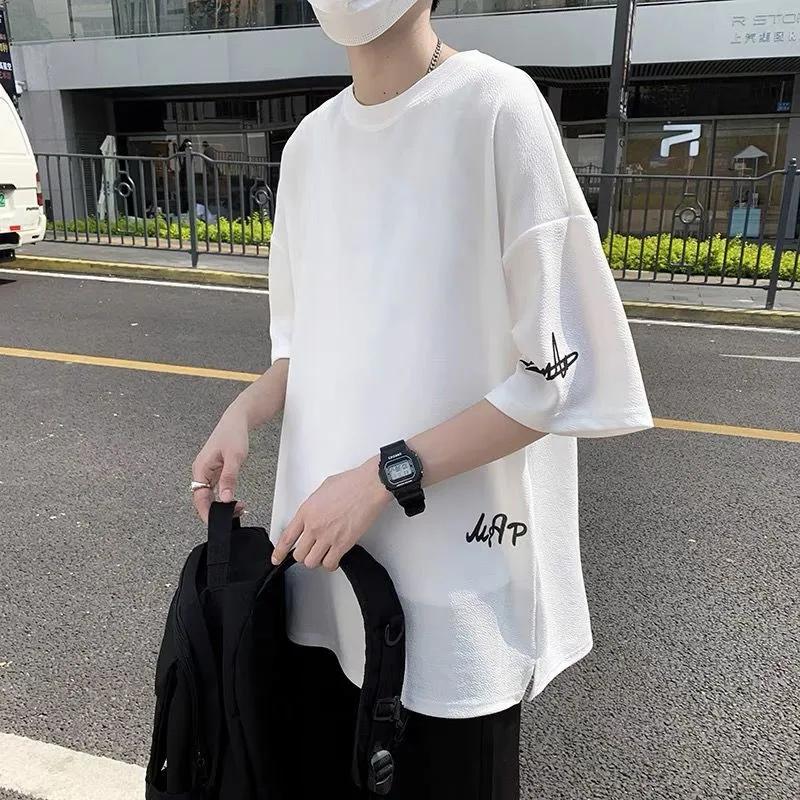 Men's Summer Lightweight 3/4 Sleeve T-Shirt Loose Fit, Plus Size, Korean Style Short Sleeve Top