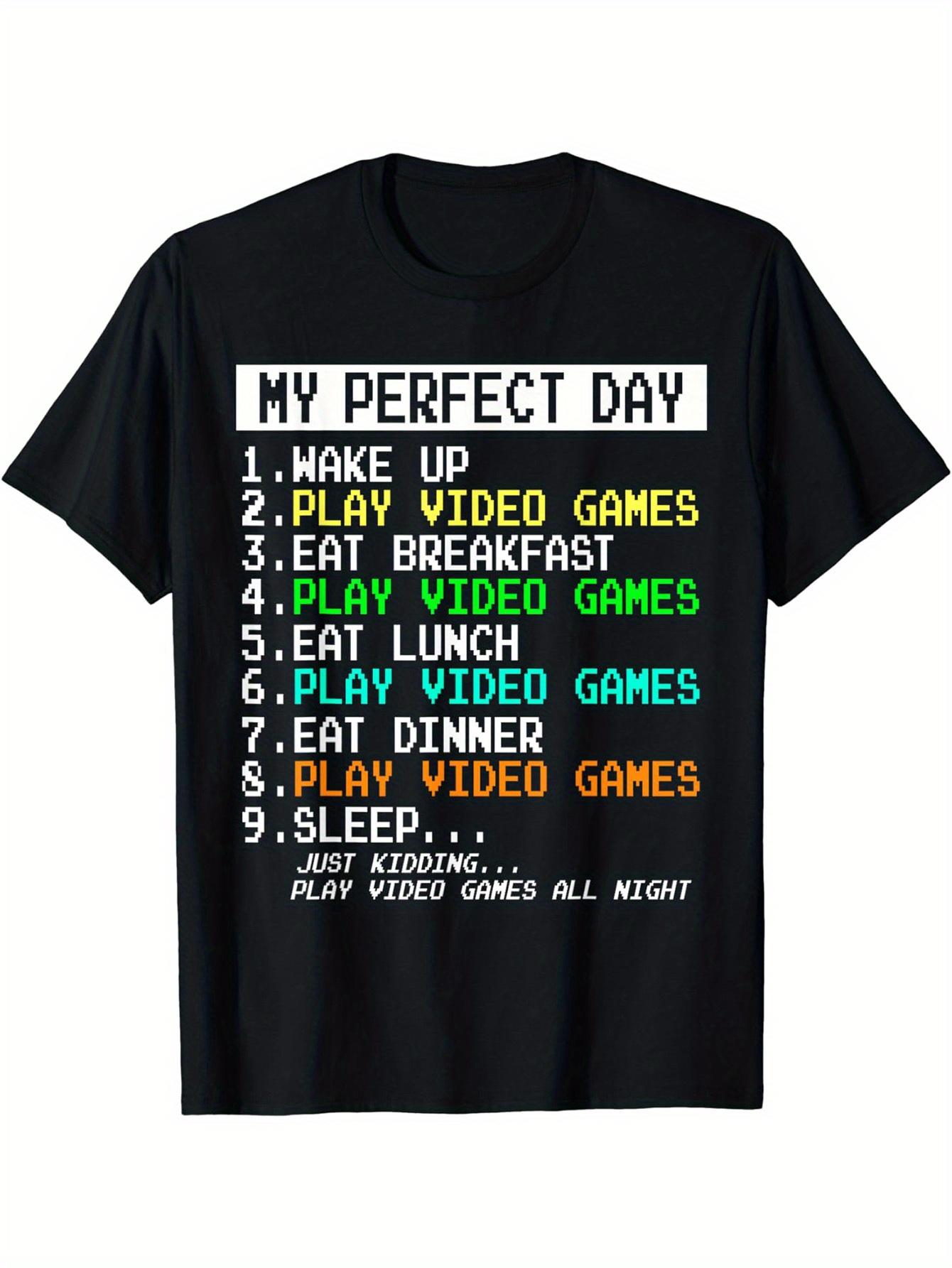 

My Ideal Day: Playing Games, Enjoying Life, Men s Clothing Printed T-shirt Suitable for All Seasons, Casual Style - Men s Sum... S разноцветный