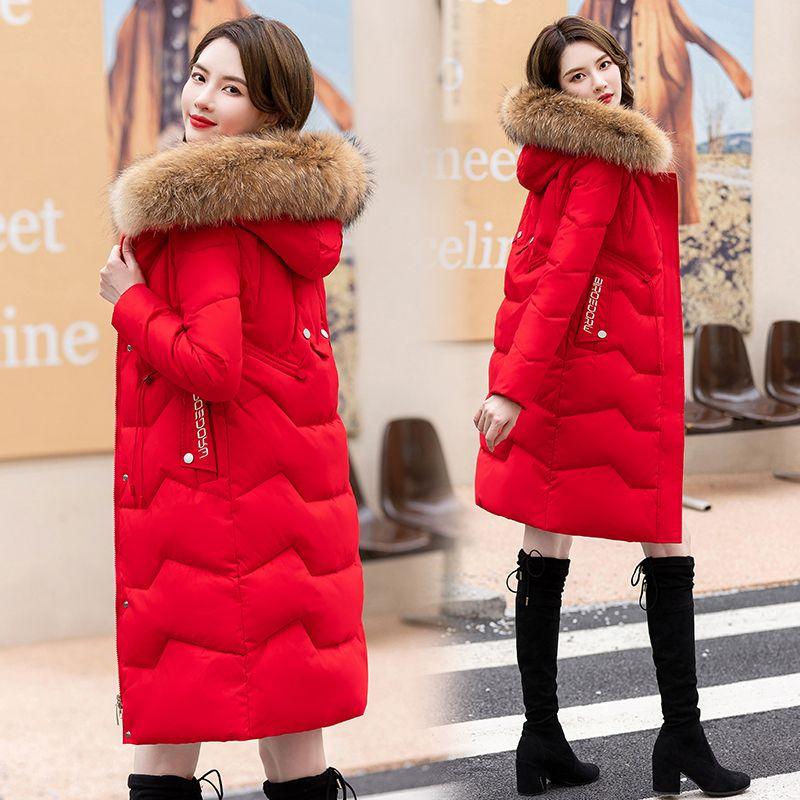 Down Jacket Women's Medium and Long New Slim-fit Fur Collar Warm Duck Down Thickened Jacket Winter