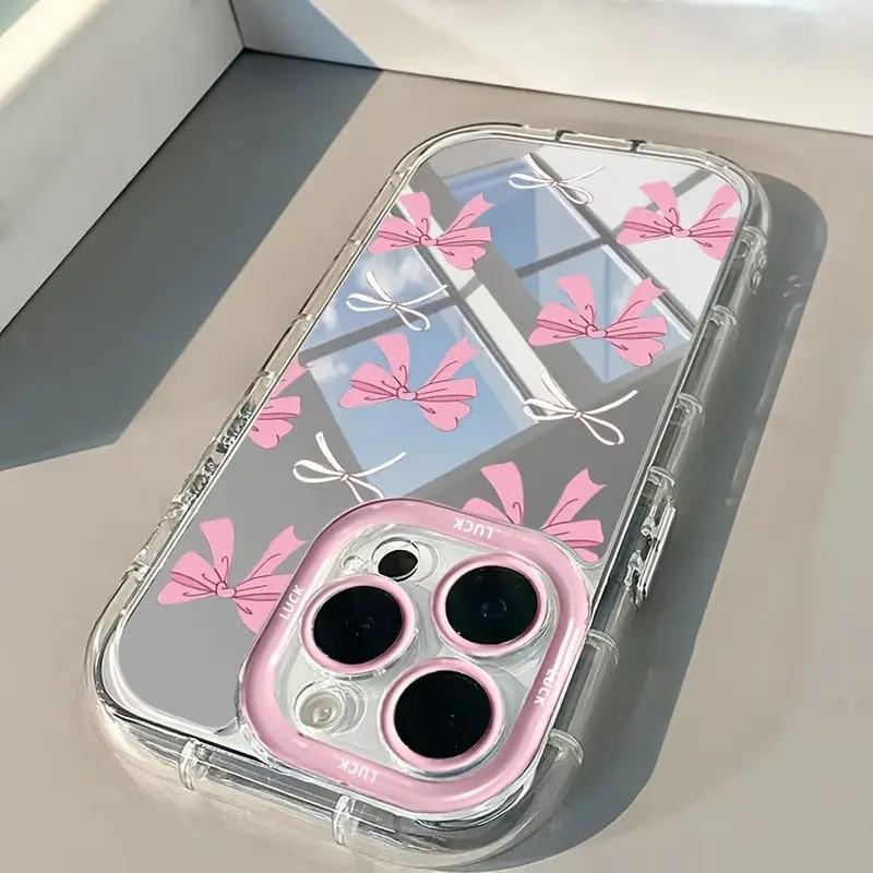 Apple 17 Bow Mirror Phone Case - Pink, Soft Protective Cover for Women - Fits 16 Pro Max and 15.