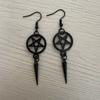 Gothic Black Long Rivet Tassels Pointed Five-pointed Star Symbol Dangle Earrings for Women Halloween Party Jewelry Accessories