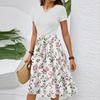 Damekleskjole med belte, avslappet mote, blomsterprint, korte ermer, rund hals, elegant