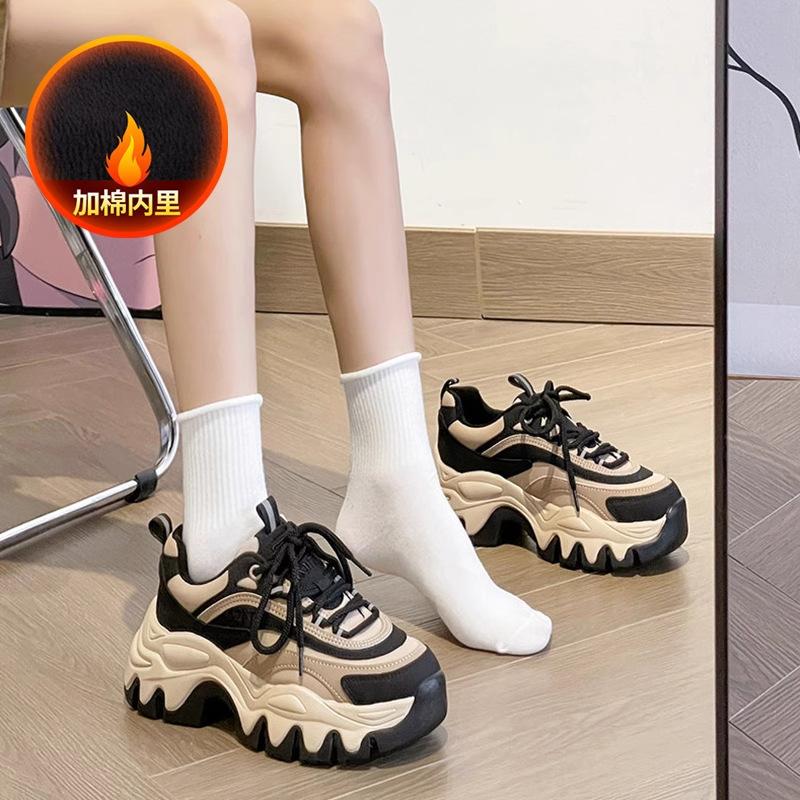 Thick-soled Dad Shoes Children's Models 2025 Autumn and Winter New Velvet Feet Small Popular Women's Sports and Leisure Shoes