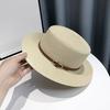 Panama Hat Women Men Faux Leather Buckle Straw Sun Hat French Style Flat-Top Style Wide Brim UV Protection Beach Hat