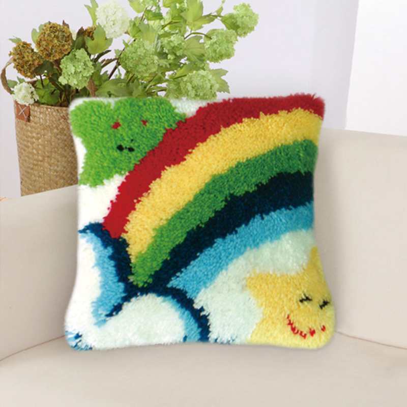 Nicediy Handgefertigtes Kissen Kissen Latch Hook Kit Matte DIY Stickerei Handarbeit Häkelkissen Kits Unfertiges Zubehör 37x37cm